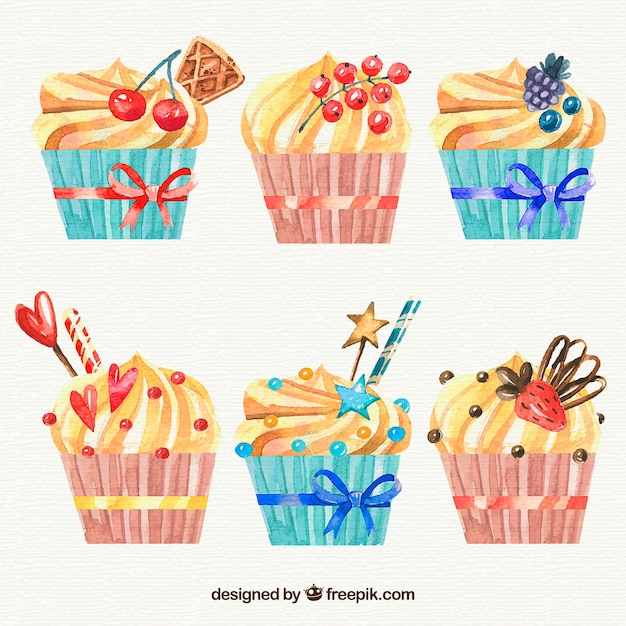 Gratis vector zes verjaardagsmuffins