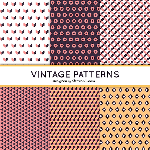 Zes vintage geometrische patronen