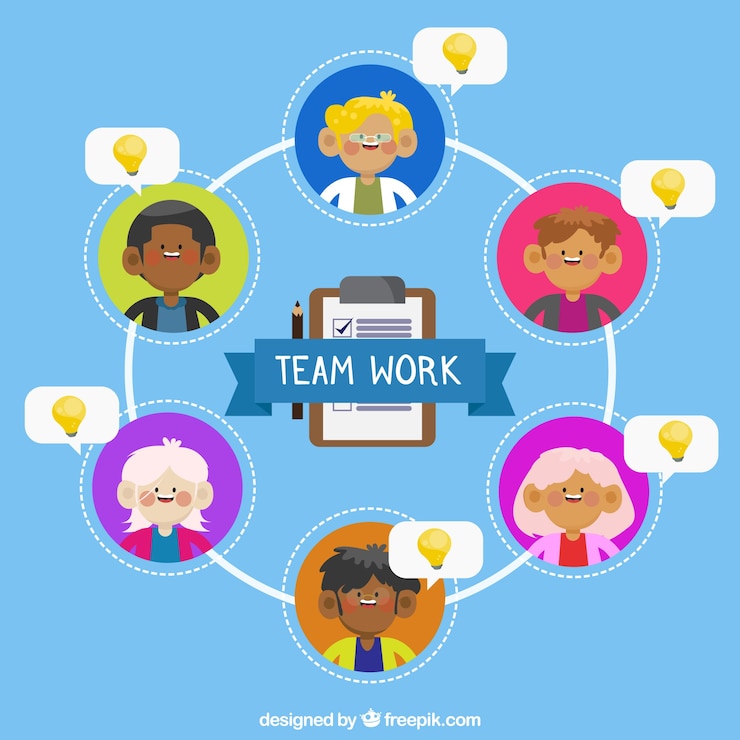 Gratis Vector zes werknemers, teamwork