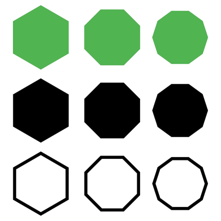 Gratis Vector zeshoeken in platte glyph en omtrek