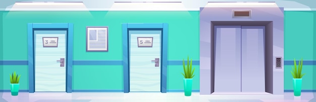 Ziekenhuis gang met kamer deur vector achtergrond