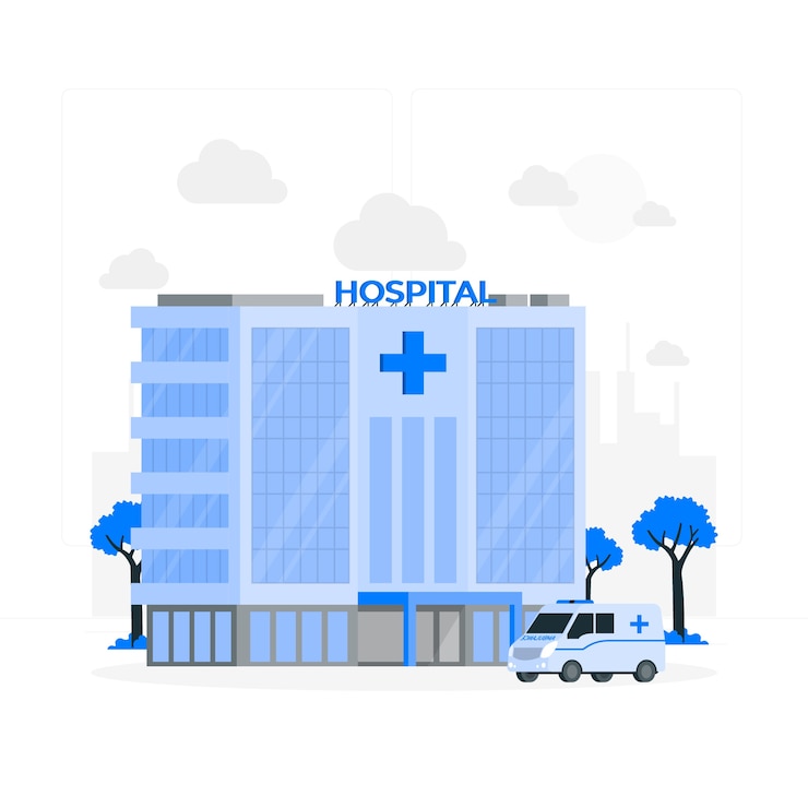 Gratis Vector ziekenhuis gebouw concept illustratie
