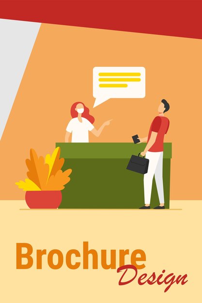 Ziekenhuisreceptionist wijzend op man zonder masker. Verpleegkundige, patiënt, platte vectorillustratie in quarantaine. Geneeskunde en pandemie concept voor banner, website-ontwerp of bestemmingswebpagina