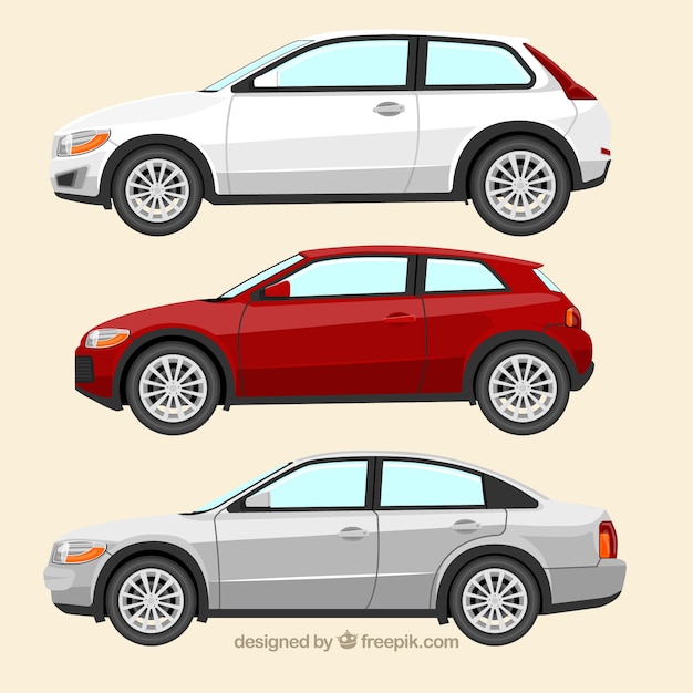 Gratis vector zijaanzicht van drie europese auto's