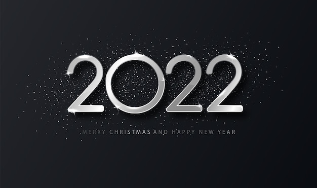 Zilver 2022 Gelukkig Nieuwjaar Elegante achtergrond. Vakantiesjabloon voor ontwerpkaart, banner.