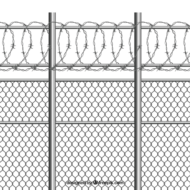 Gratis Vector zilveren metalen hek met prikkeldraad