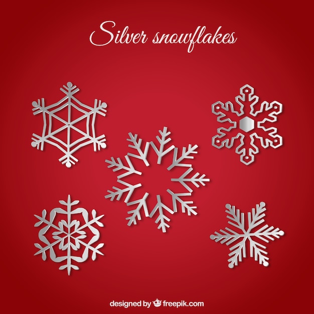 Gratis vector zilveren sneeuwvlokken collectie