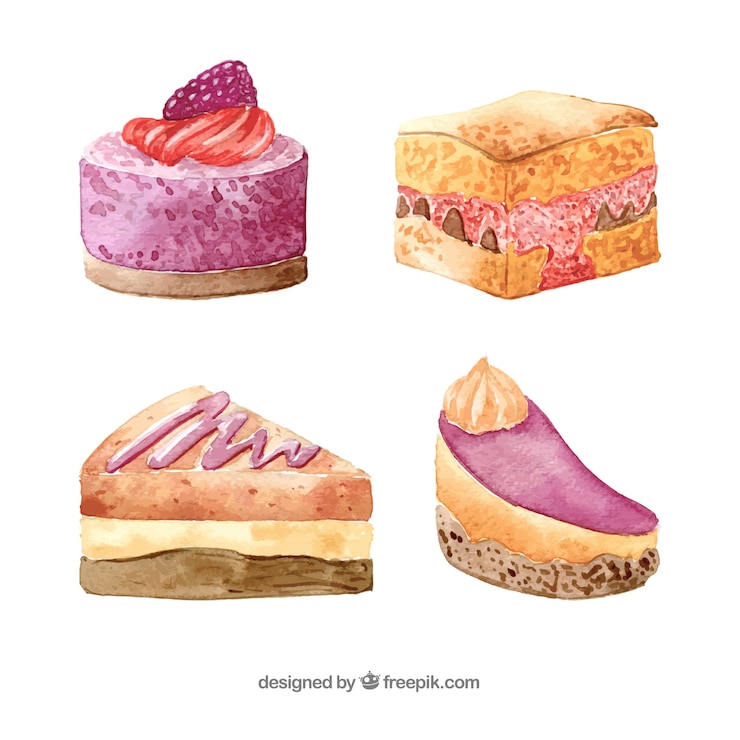 Gratis Vector zoete desserts collectie in aquarel stijl