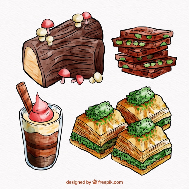 Gratis vector zoete desserts collectie in aquarel stijl