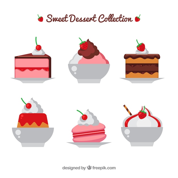 Gratis vector zoete desserts collectie in vlakke stijl