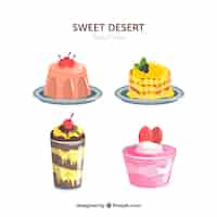 Gratis vector zoete desserts collectie in vlakke stijl