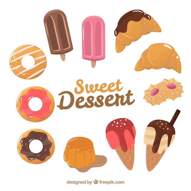 Zoete desserts collectie in vlakke stijl