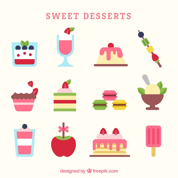 Gratis vector zoete desserts collectie in vlakke stijl