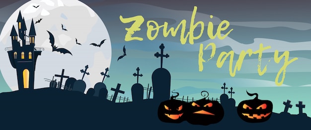 Zombie partij belettering met kerkhof, kasteel en pompoenen