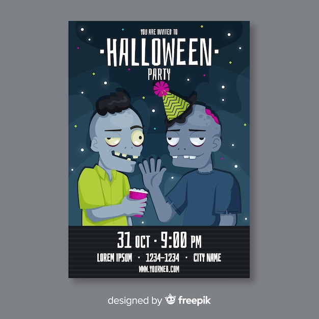 Gratis vector zombie partij met hoeden halloween flyer sjabloon