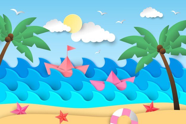 Gratis vector zomer achtergrond met strand en palmbomen