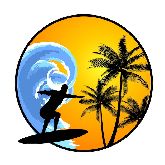 Gratis vector zomer achtergrond met surfer