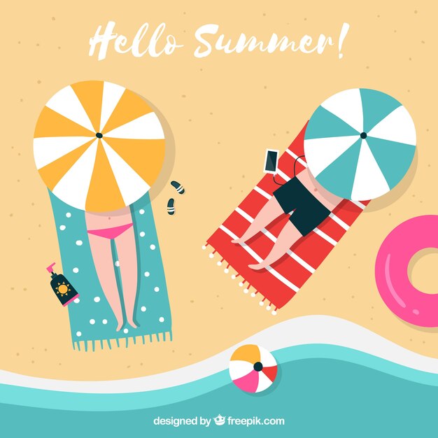 Gratis vector zomer achtergrond met uitzicht op het strand