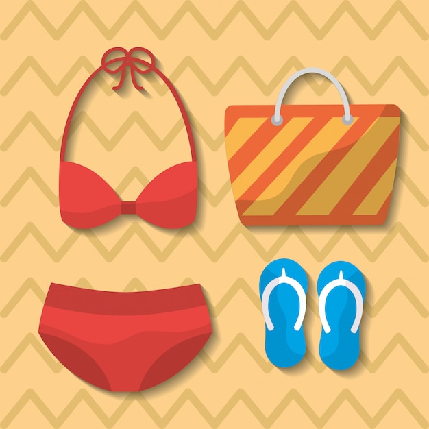 Gratis vector zomer badpak bikini tas flip flops tas