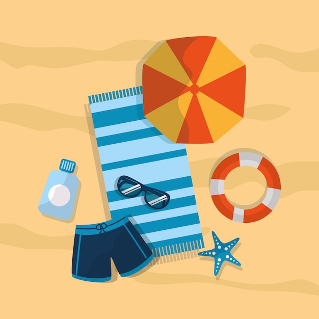 Zomer badpak paraplu strand zonnebril sunblock zeester handdoek