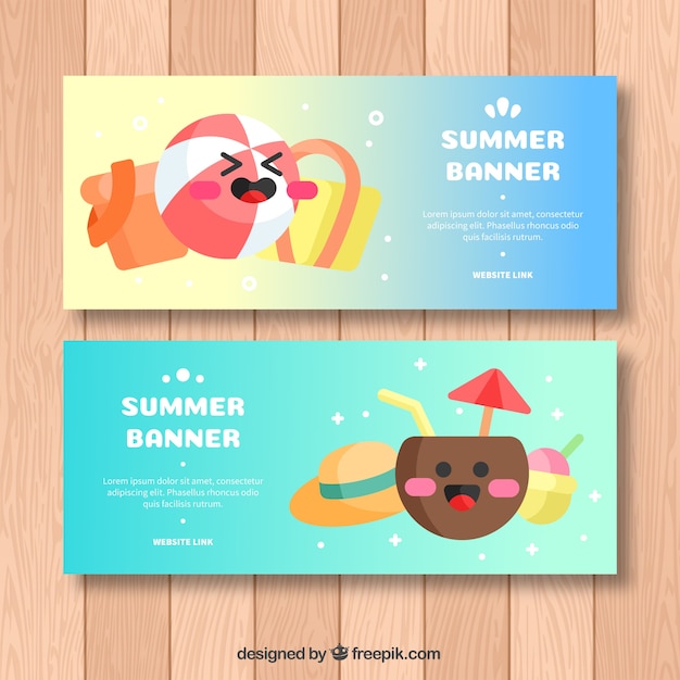 Zomer banners met schattige personages