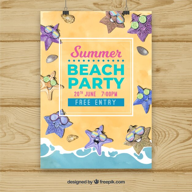 Zomer beach party poster met zeesterren