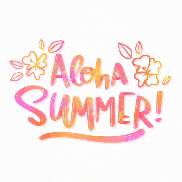 Gratis vector zomer belettering met bloemen