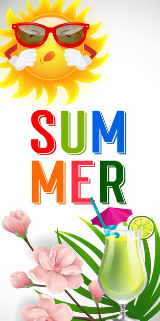 Gratis vector zomer belettering met zon in zonnebril. zomeraanbieding of verkoopreclame