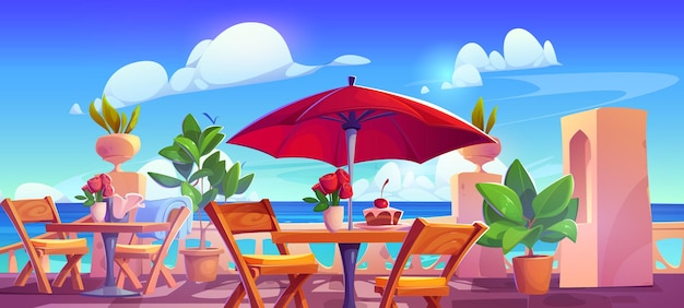 Gratis vector zomer café buiten op het terras aan het strand