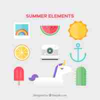 Gratis vector zomer elementen collectie in vlakke stijl
