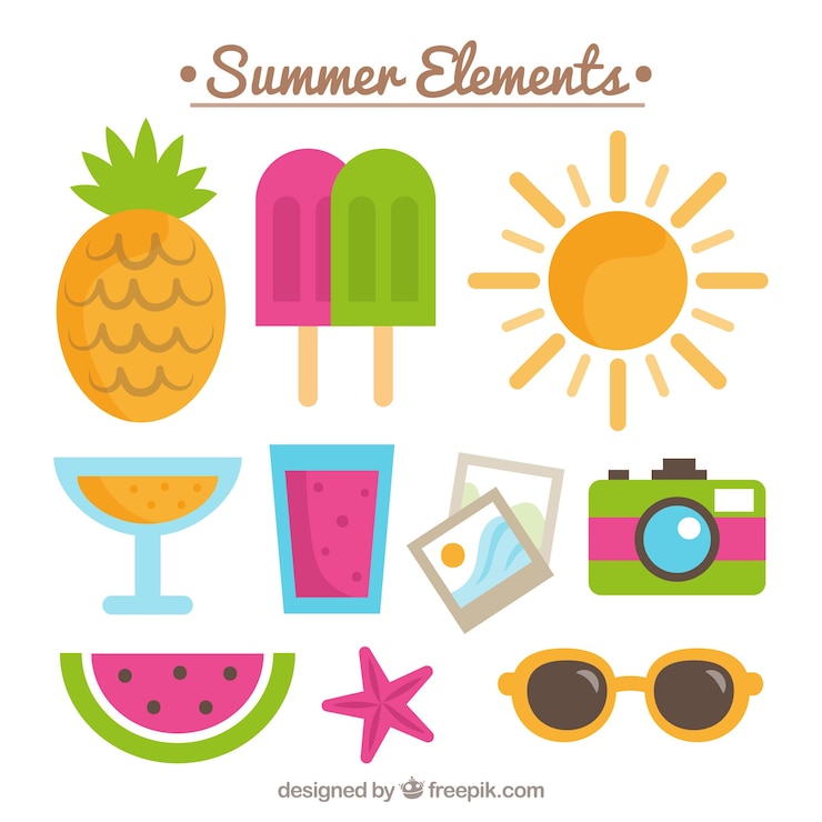 Gratis Vector zomer elementen plat ontwerp