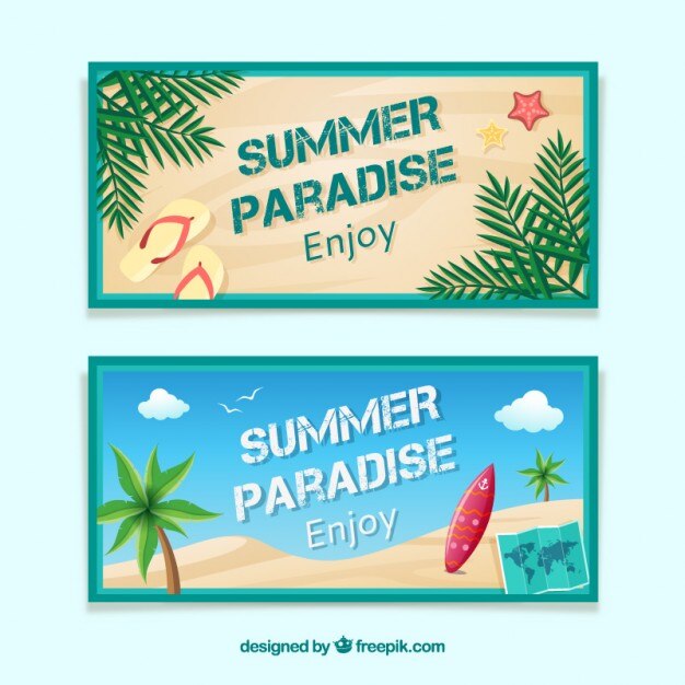 Gratis vector zomer en surfen banners