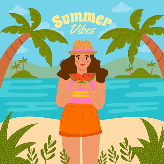 Gratis vector zomer hand getekende platte zomer vibes illustratie