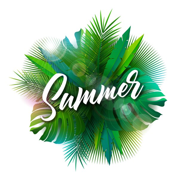 Zomer illustratie met typografie brief en tropische planten