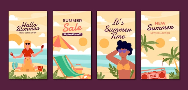 Gratis vector zomer instagram verhaal sjabloon set