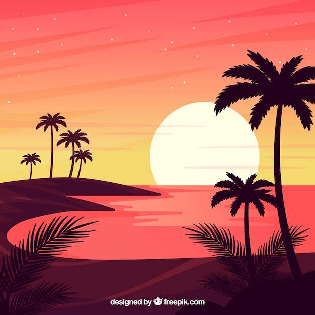 Gratis vector zomer landschap achtergrond in platte ontwerp