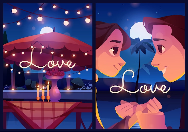 Gratis Vector zomer liefde cartoon posters paar buiten dating