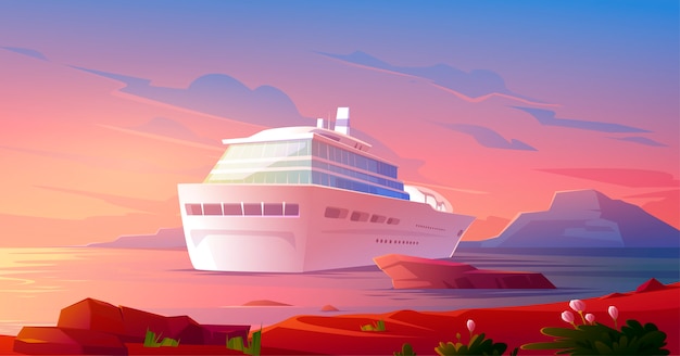 Zomer luxe vakantie op cruiseschip bij zonsondergang