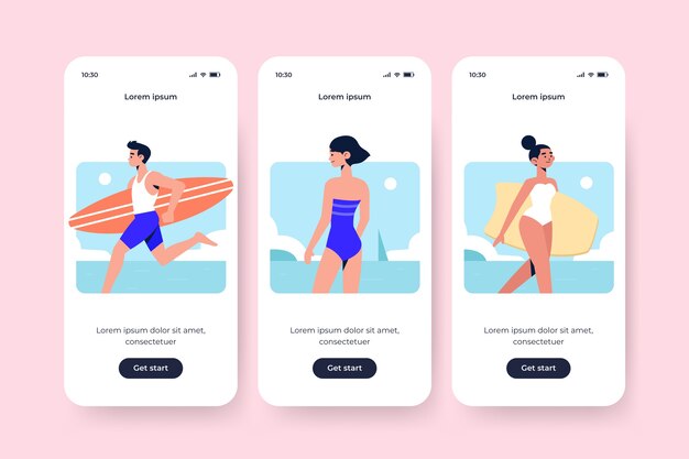 Zomer onboarding app schermen