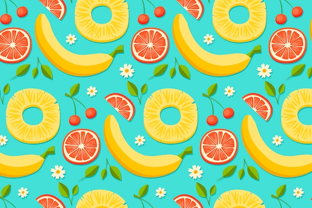 Gratis vector zomer patroon met bananen en grapefruit