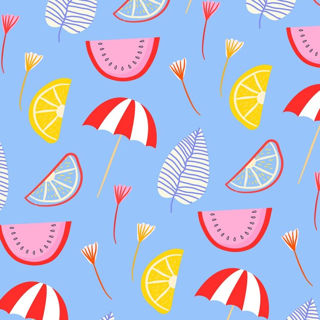 Zomer patroon met watermeloen en parasols