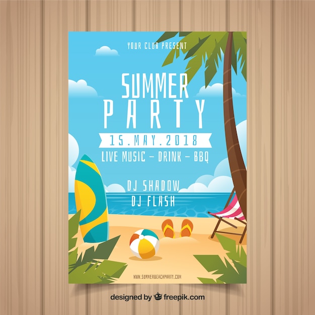 Gratis vector zomer poster sjabloon met strand