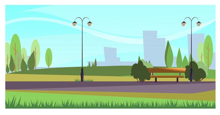 Gratis Vector zomer stadspark met straatverlichting