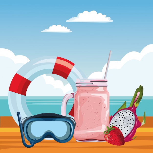 Gratis vector zomer strand en vakantie cartoon