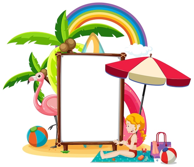 Gratis vector zomer strand thema met lege banner geïsoleerd op white