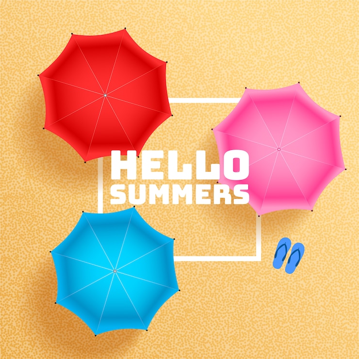 Gratis Vector zomer strandzand met paraplu schaduwen achtergrond