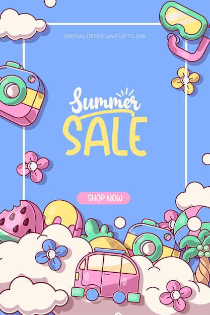 Gratis vector zomer verkoop achtergrond lay-out voor banners voucher korting vector illustratie sjabloon