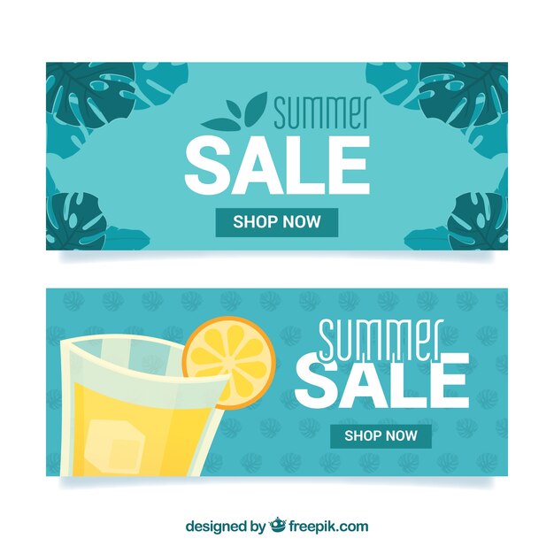 Zomer verkoop banner collectie met cocktail