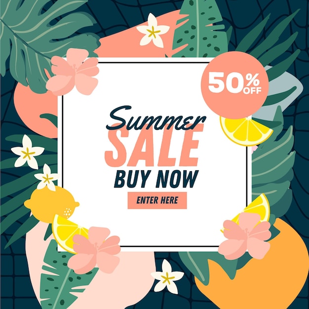 Gratis vector zomer verkoop banner om korting te winkelen