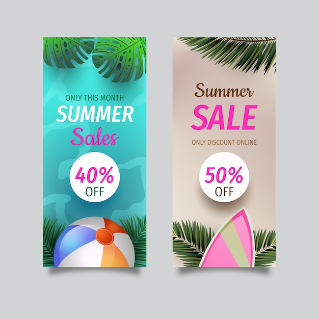 Zomer verkoop banners in gedetailleerde stijl